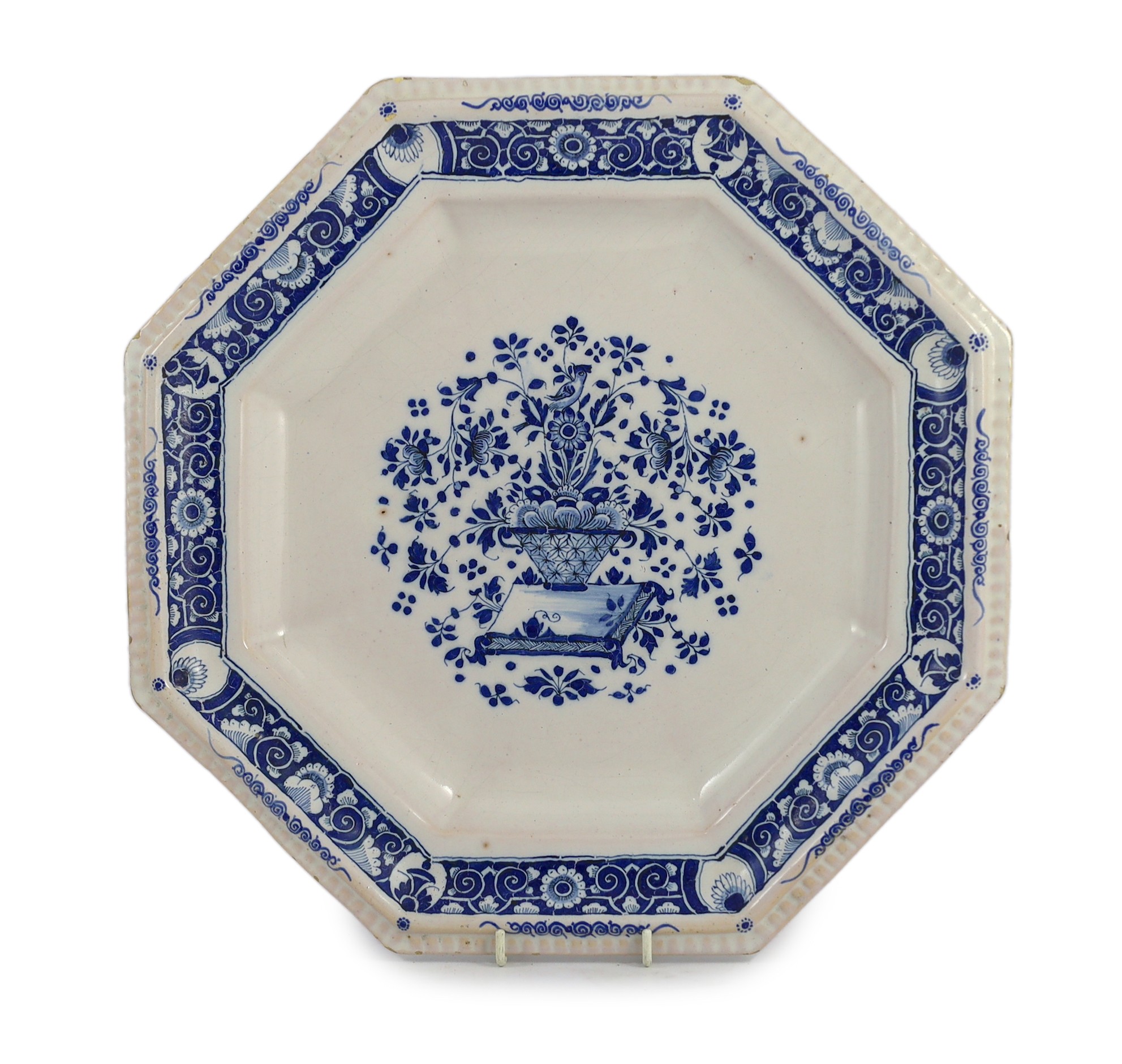 A large Strasbourg faience octagonal dish, c.1720-40, 35.5cm wide
